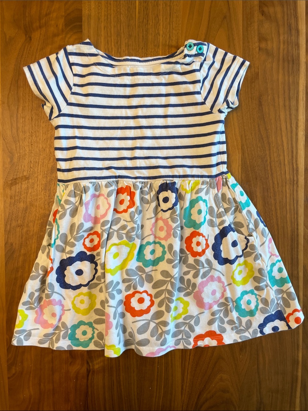 Mini Boden Navy Stripe Top with Colorful Floral Skirt Dress